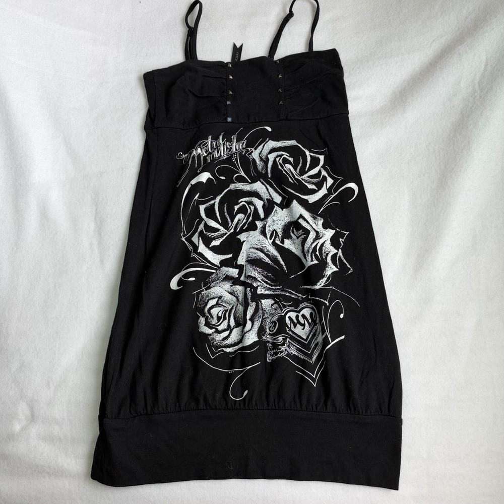 Metal Mulisha Black Rose Graphic Studded Tank Dress Y2K Mall Goth Alt